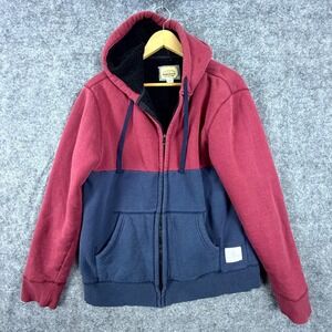 Roebuck & Co Hoodie Mens Large Blue Red Fleece Lined Kangaroo Pocket Full Zipper